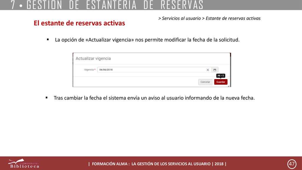 | FORMACIÓN ALMA : LA GESTIÓN DE LOS SERVICIOS AL USUARIO | 2018 |