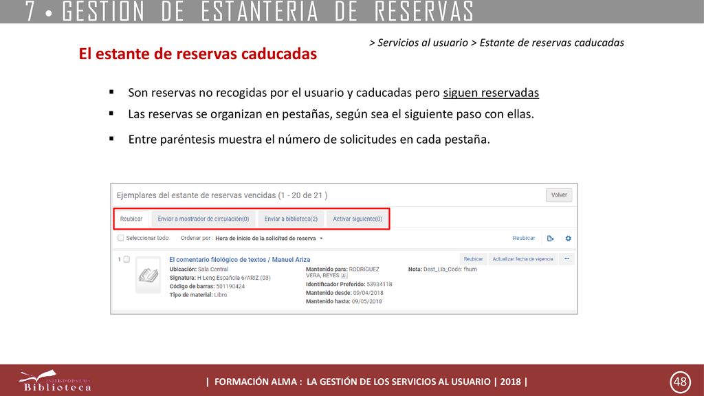 | FORMACIÓN ALMA : LA GESTIÓN DE LOS SERVICIOS AL USUARIO | 2018 |