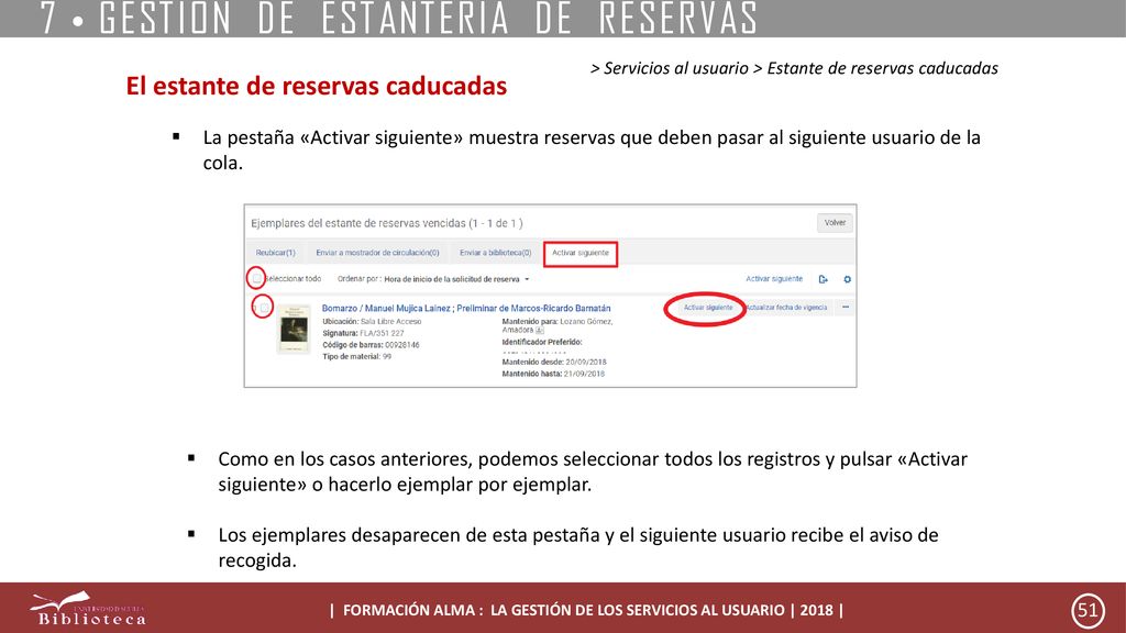 | FORMACIÓN ALMA : LA GESTIÓN DE LOS SERVICIOS AL USUARIO | 2018 |