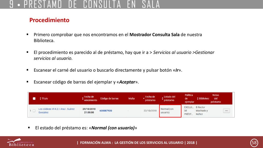 | FORMACIÓN ALMA : LA GESTIÓN DE LOS SERVICIOS AL USUARIO | 2018 |