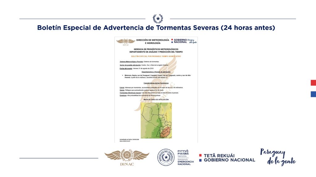 Boletín Especial de Advertencia de Tormentas Severas (24 horas antes)