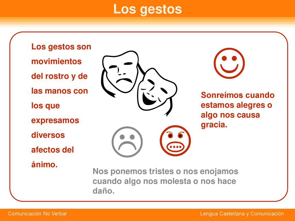 Los gestos  Los gestos son movimientos del rostro y de las manos con los que expresamos diversos afectos del ánimo.