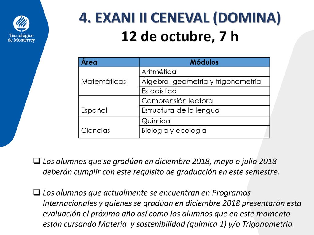 4. EXANI II CENEVAL (DOMINA) 12 de octubre, 7 h