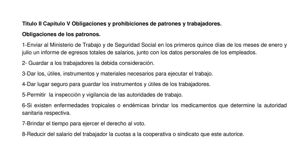 Título II Capítulo V Obligaciones y prohibiciones de patrones y trabajadores.