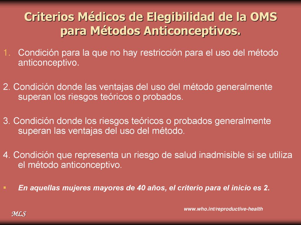 Criterios Médicos de Elegibilidad de la OMS para Métodos Anticonceptivos.
