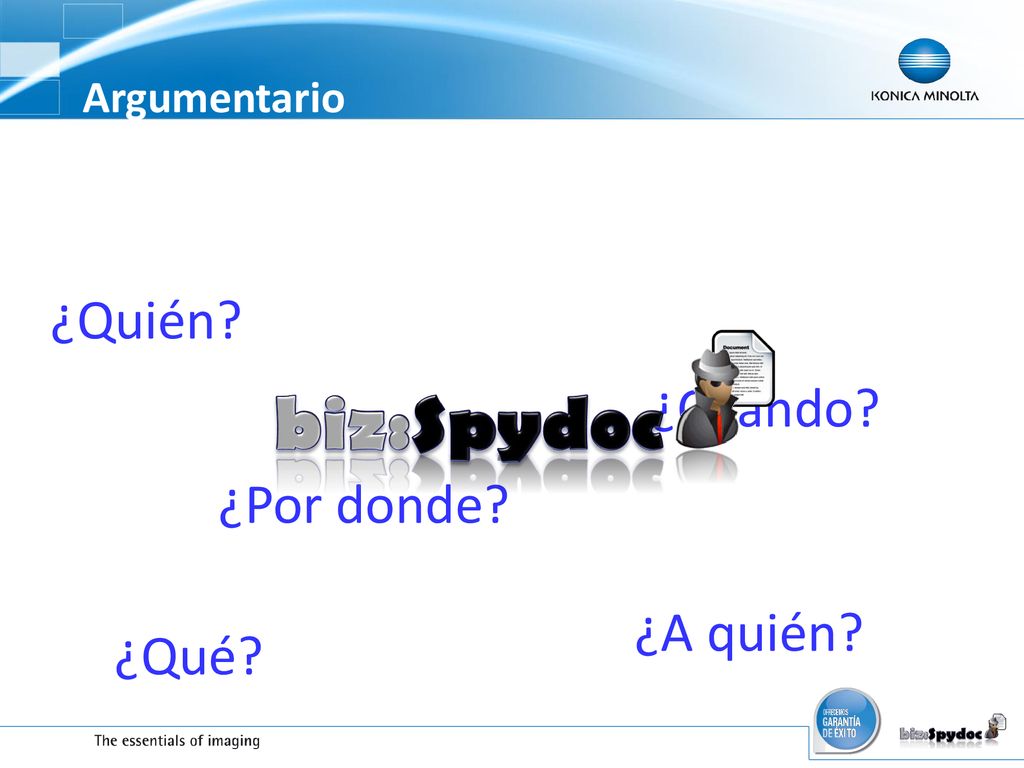 Argumentario ¿Quién biz:Spydoc ¿Cuándo ¿Por donde ¿A quién ¿Qué