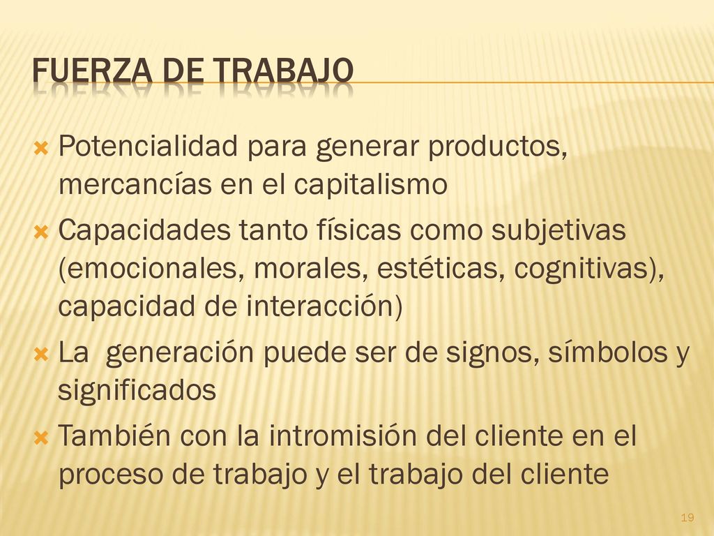 Fuerza de Trabajo Potencialidad para generar productos, mercancías en el capitalismo.