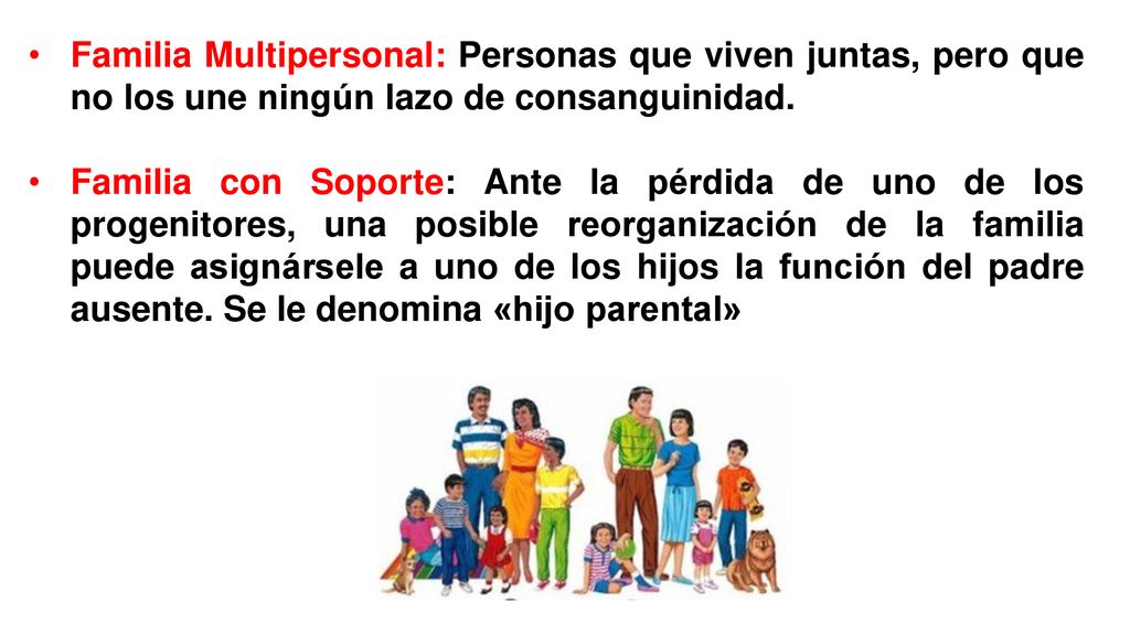 Familia Multipersonal: Personas que viven juntas, pero que no los une ningún lazo de consanguinidad.