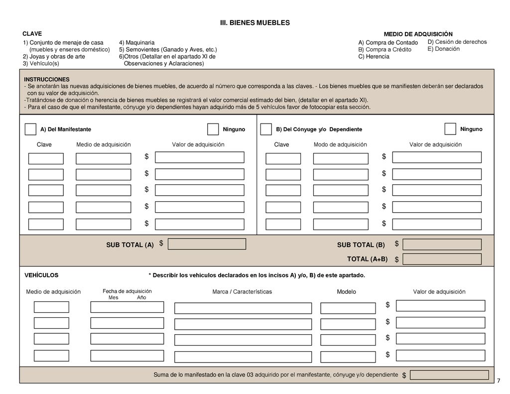 $ $ $ $ $ $ $ $ $ $ $ $ $ $ $ $ $ III. BIENES MUEBLES SUB TOTAL (A)