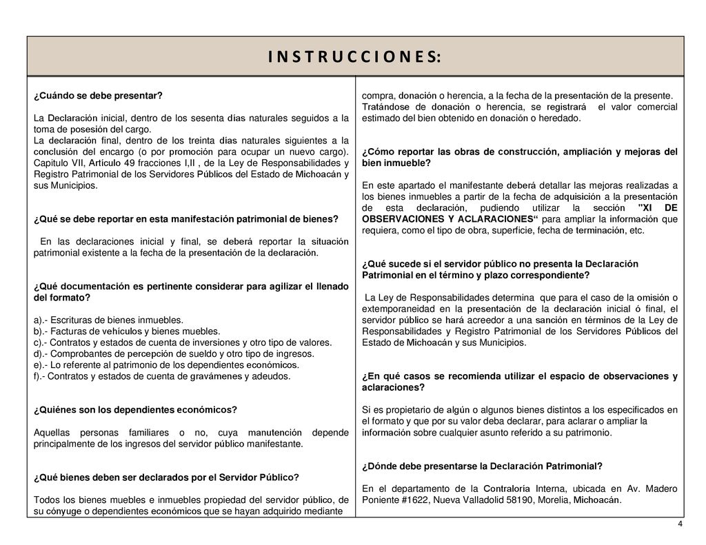 I N S T R U C C I O N E S: ¿Cuándo se debe presentar