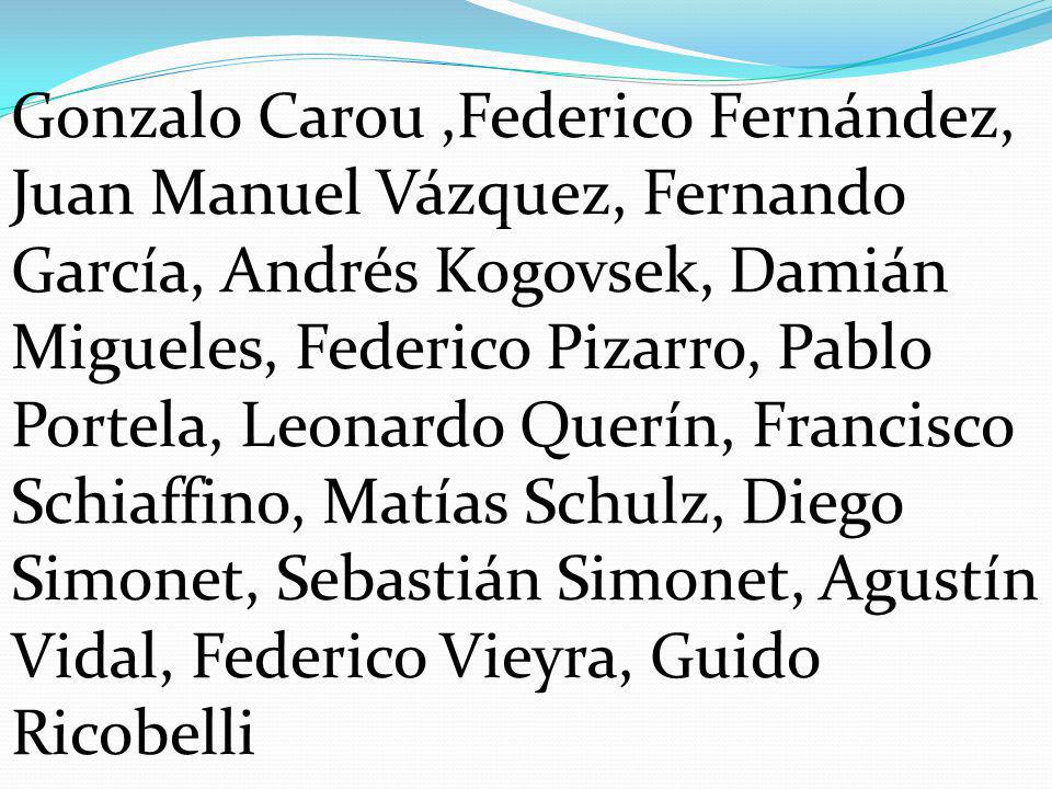 Gonzalo Carou ,Federico Fernández, Juan Manuel Vázquez, Fernando García, Andrés Kogovsek, Damián Migueles, Federico Pizarro, Pablo Portela, Leonardo Querín, Francisco Schiaffino, Matías Schulz, Diego Simonet, Sebastián Simonet, Agustín Vidal, Federico Vieyra, Guido Ricobelli