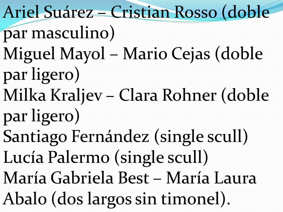 Ariel Suárez – Cristian Rosso (doble par masculino) Miguel Mayol – Mario Cejas (doble par ligero) Milka Kraljev – Clara Rohner (doble par ligero) Santiago Fernández (single scull) Lucía Palermo (single scull) María Gabriela Best – María Laura Abalo (dos largos sin timonel).