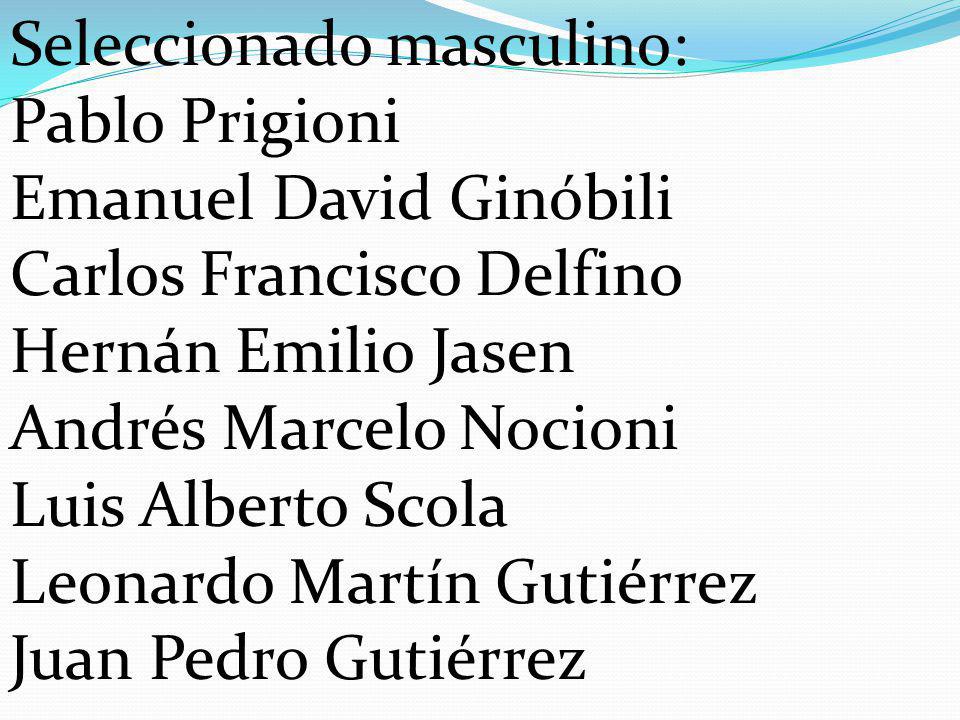 Seleccionado masculino: Pablo Prigioni Emanuel David Ginóbili Carlos Francisco Delfino Hernán Emilio Jasen Andrés Marcelo Nocioni Luis Alberto Scola Leonardo Martín Gutiérrez Juan Pedro Gutiérrez