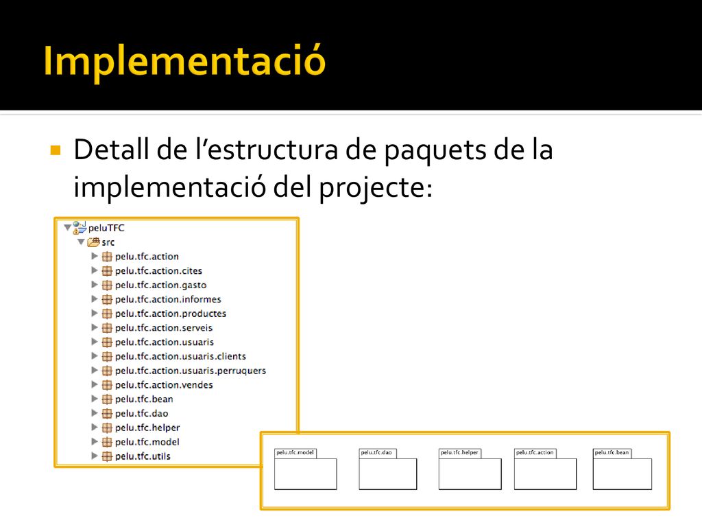 Implementació Detall de l’estructura de paquets de la implementació del projecte: