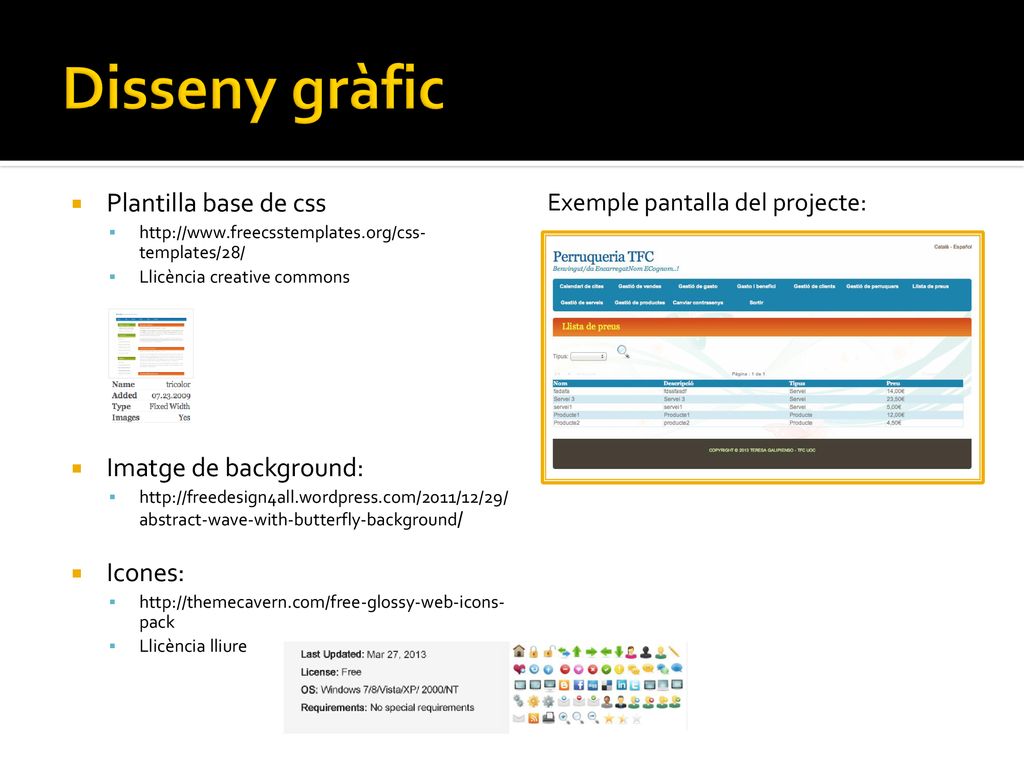 Disseny gràfic Plantilla base de css Imatge de background: Icones: