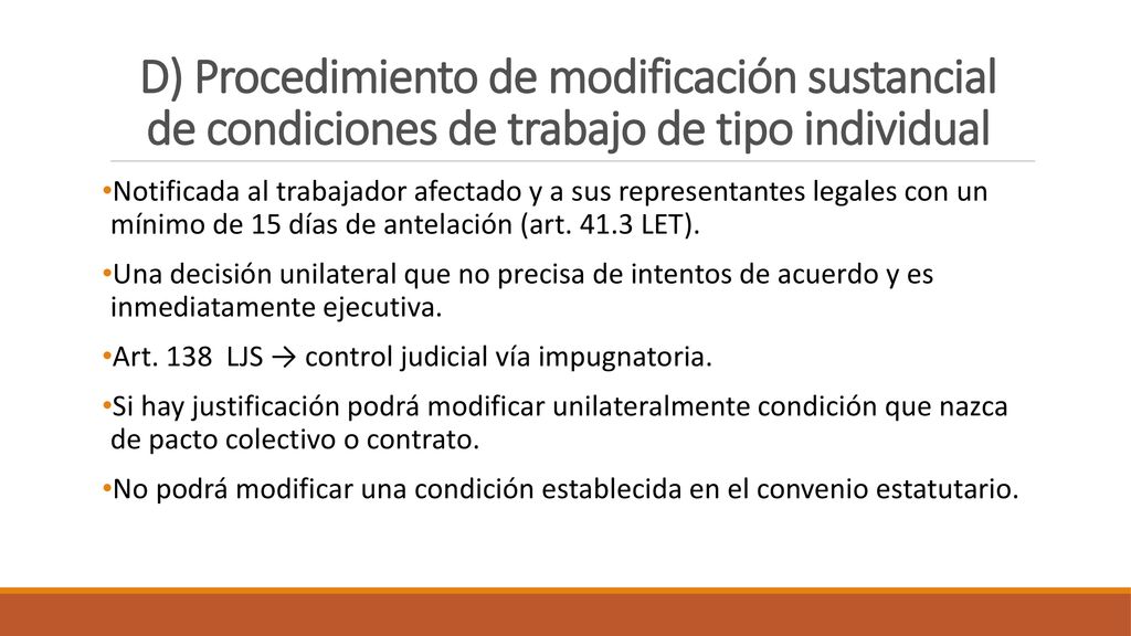 D) Procedimiento de modificación sustancial de condiciones de trabajo de tipo individual