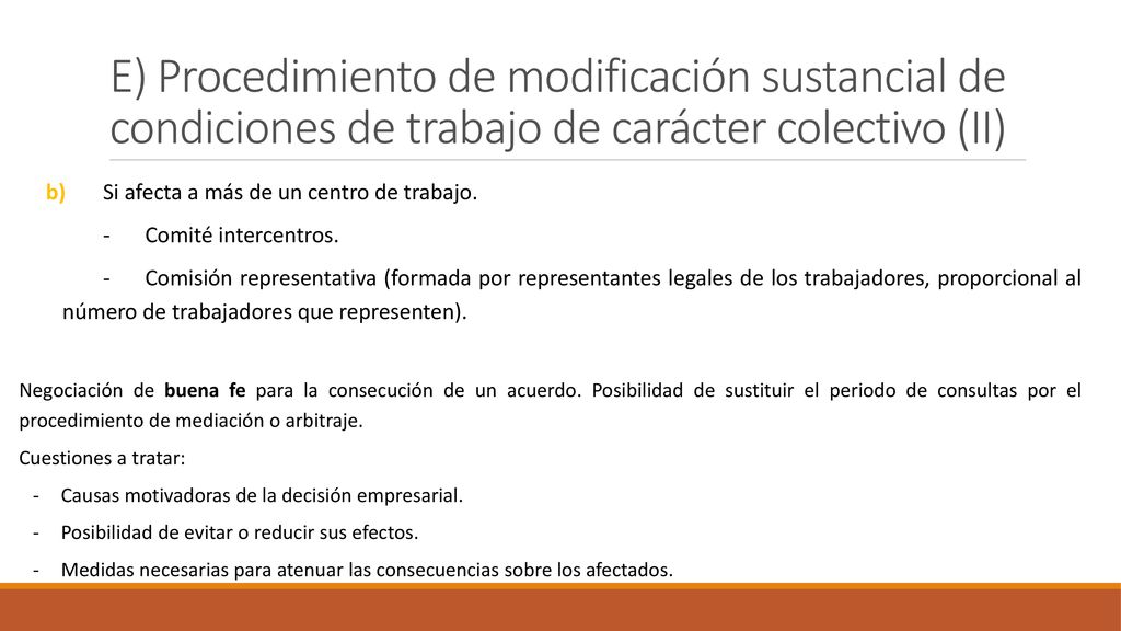 E) Procedimiento de modificación sustancial de condiciones de trabajo de carácter colectivo (II)