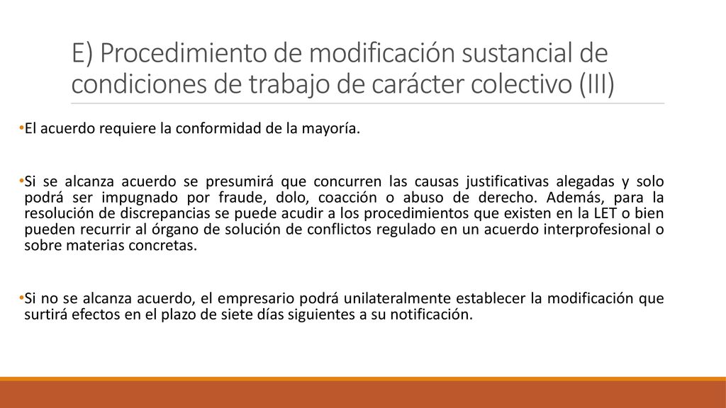 E) Procedimiento de modificación sustancial de condiciones de trabajo de carácter colectivo (III)