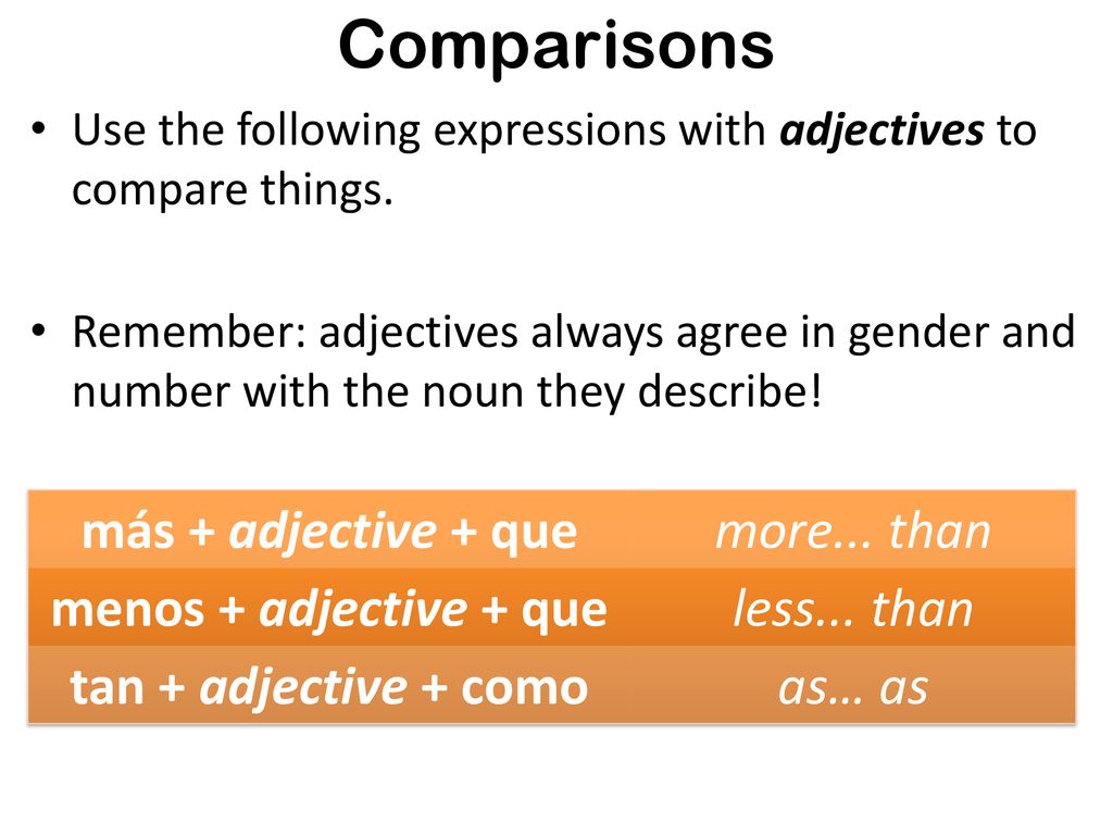Comparisons más + adjective + que more... than menos + adjective + que