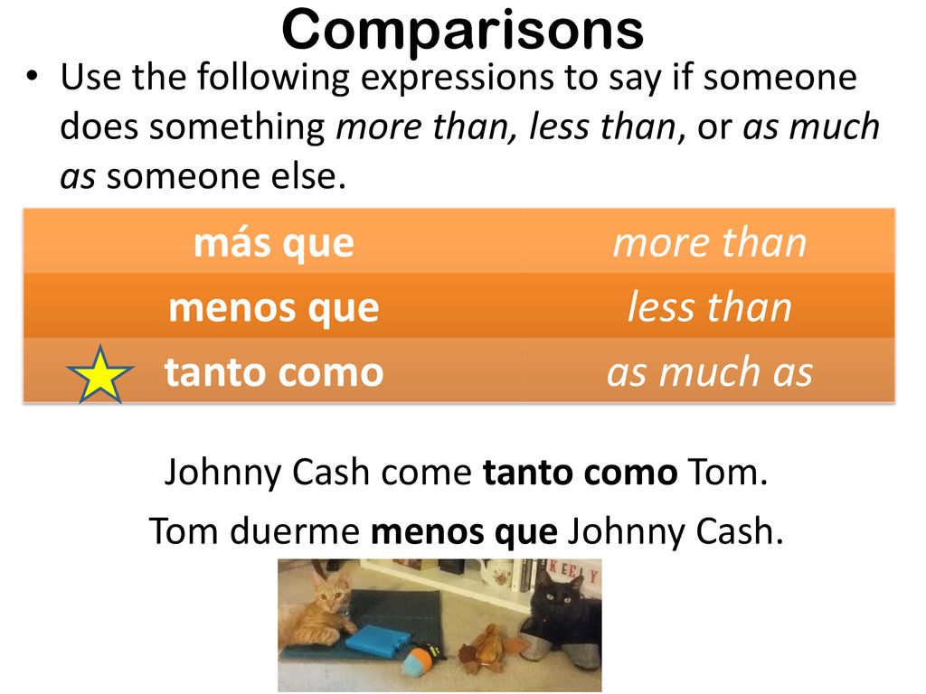 Comparisons más que more than menos que less than tanto como