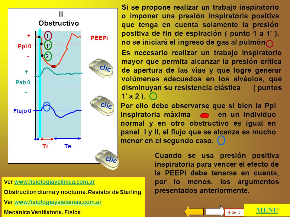 Si se propone realizar un trabajo inspiratorio o imponer una presión inspiratoria positiva que tenga en cuenta solamente la presión positiva de fin de espiración ( punto 1 a 1’ ), no se iniciará el ingreso de gas al pulmón.