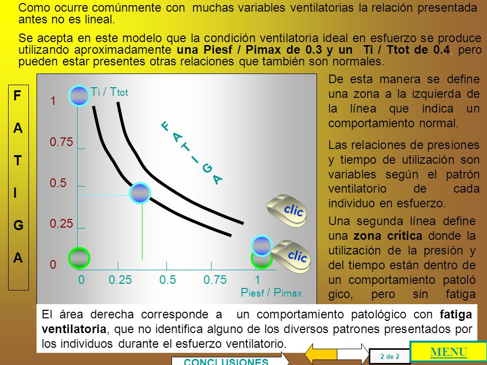 Como ocurre comúnmente con muchas variables ventilatorias la relación presentada antes no es lineal.