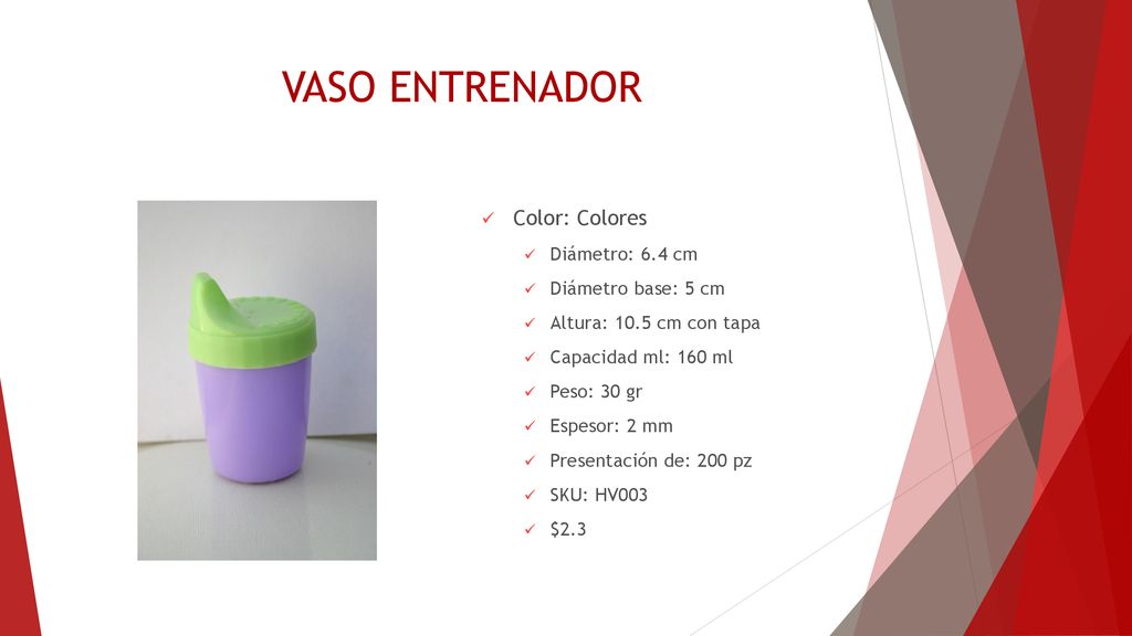VASO ENTRENADOR Color: Colores Diámetro: 6.4 cm Diámetro base: 5 cm
