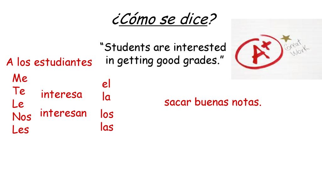 ¿Cómo se dice Students are interested in getting good grades.