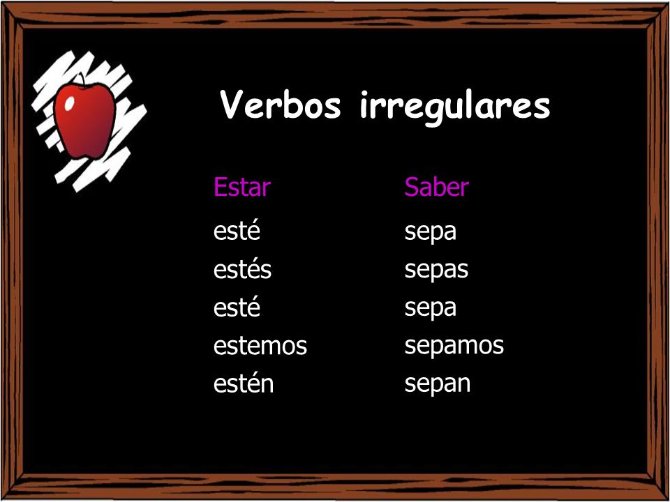 Verbos irregulares Estar Saber esté sepa estés sepas estemos sepamos