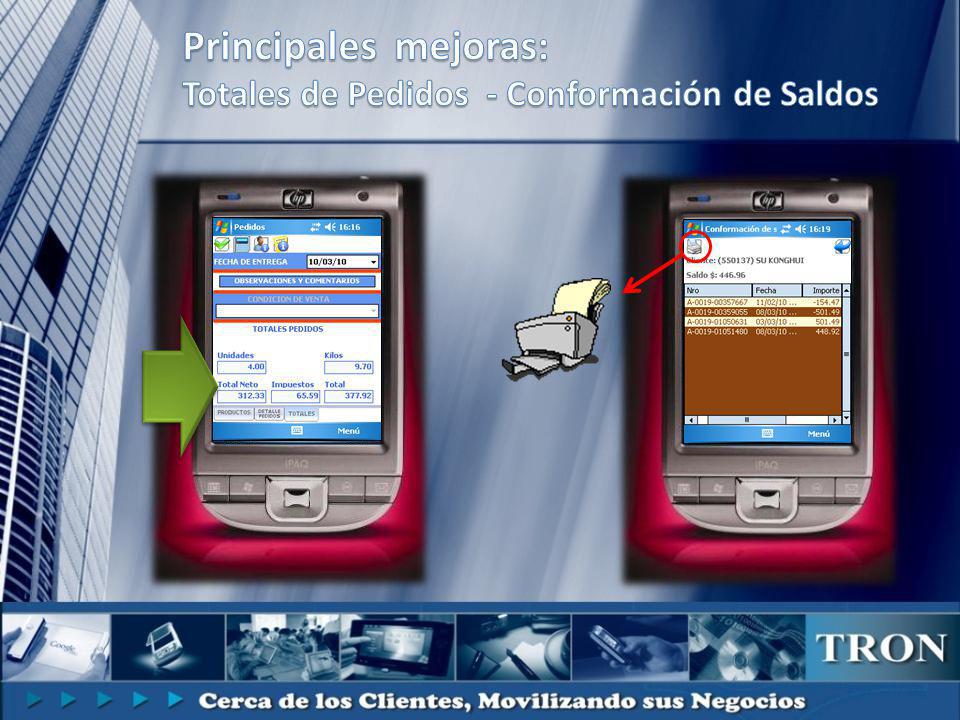 Principales mejoras: Totales de Pedidos - Conformación de Saldos