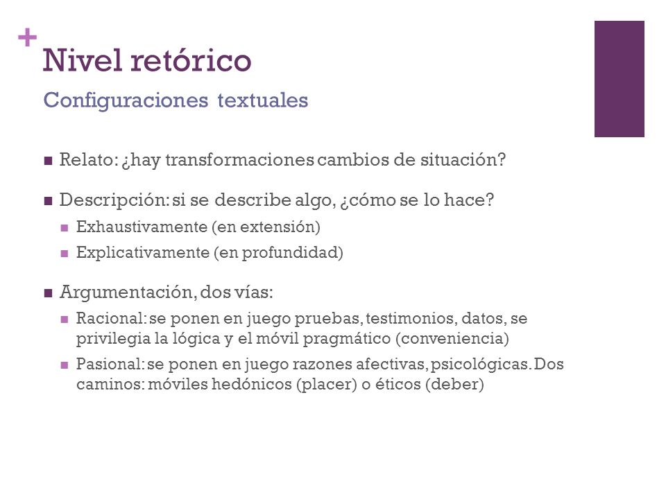 Nivel retórico Configuraciones textuales