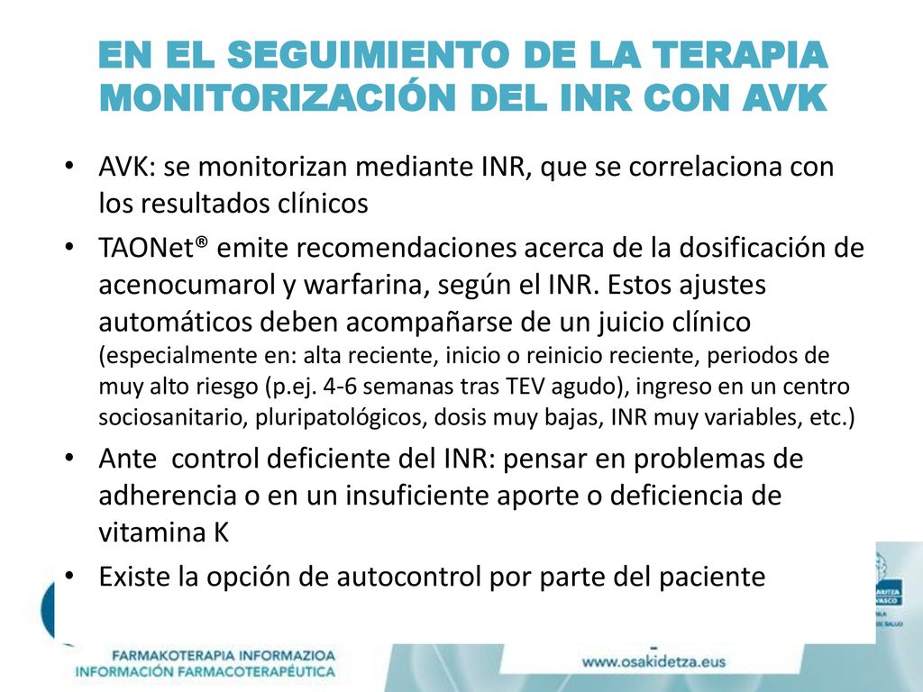 EN EL SEGUIMIENTO DE LA TERAPIA MONITORIZACIÓN DEL INR CON AVK