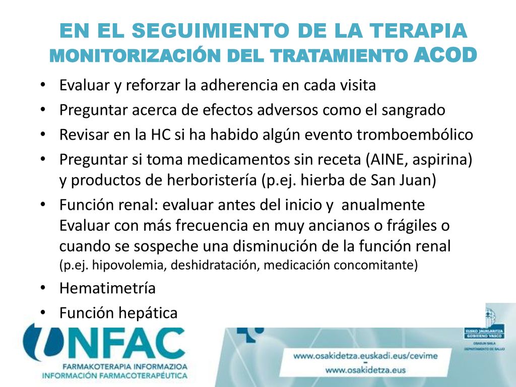 EN EL SEGUIMIENTO DE LA TERAPIA MONITORIZACIÓN DEL TRATAMIENTO ACOD