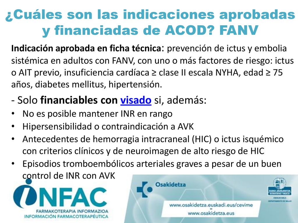 ¿Cuáles son las indicaciones aprobadas y financiadas de ACOD FANV