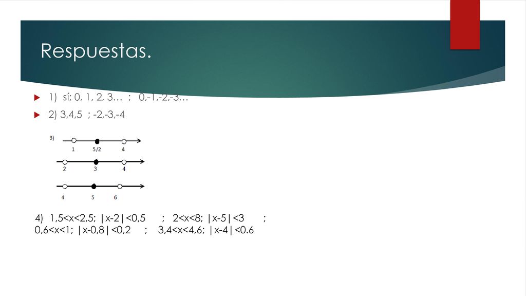 Respuestas. 1) sí; 0, 1, 2, 3… ; 0,-1,-2,-3… 2) 3,4,5 ; -2,-3,-4