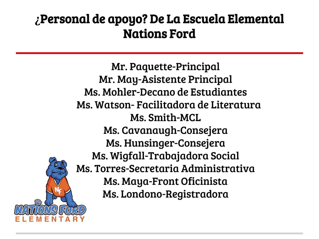 ¿Personal de apoyo De La Escuela Elemental Nations Ford