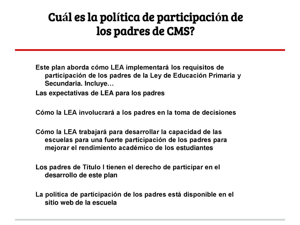 Cuál es la política de participación de los padres de CMS