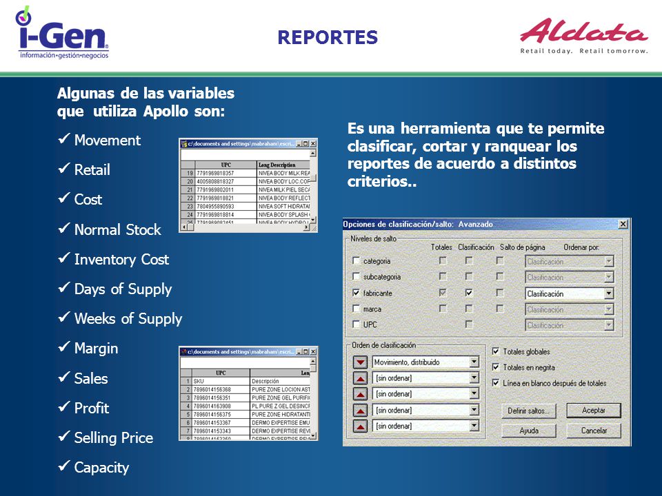 REPORTES  Movement  Retail  Cost  Normal Stock  Inventory Cost