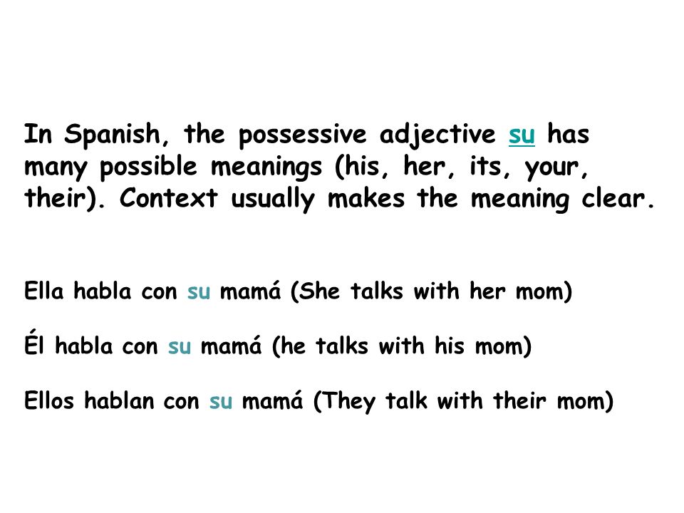 In Spanish, the possessive adjective su has