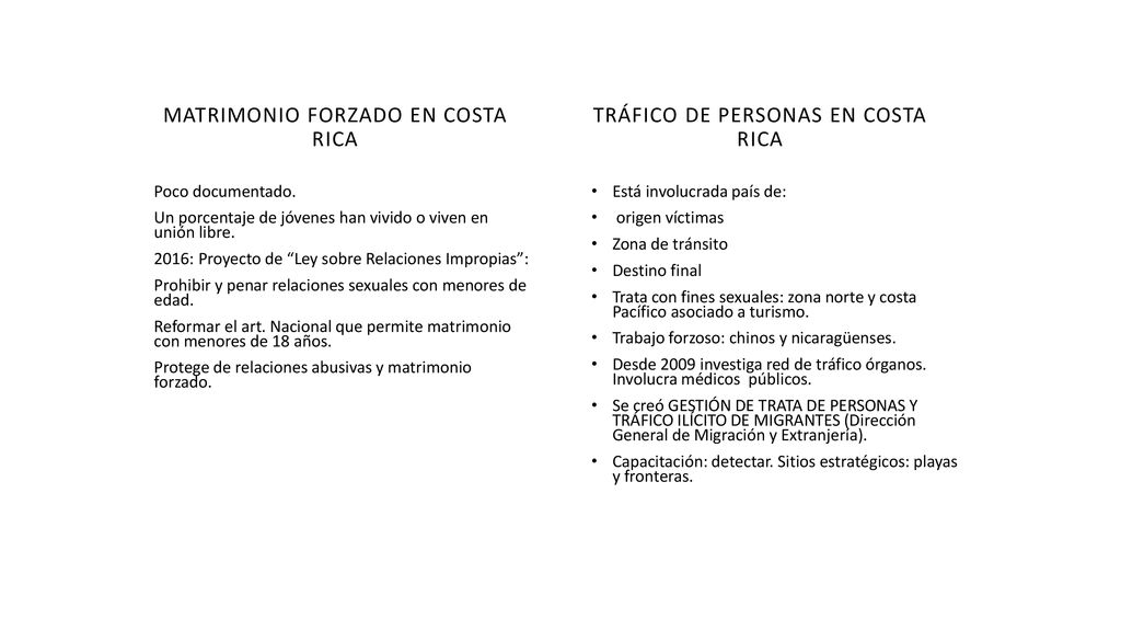 Matrimonio forzado en Costa Rica Tráfico de personas en costa rica