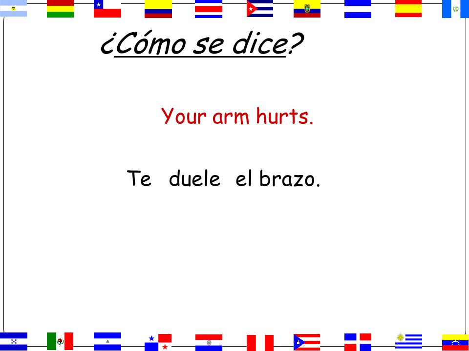 ¿Cómo se dice Your arm hurts. Te duele el brazo.