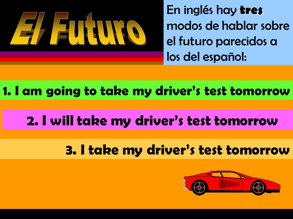 El Futuro 2. I will take my driver’s test tomorrow
