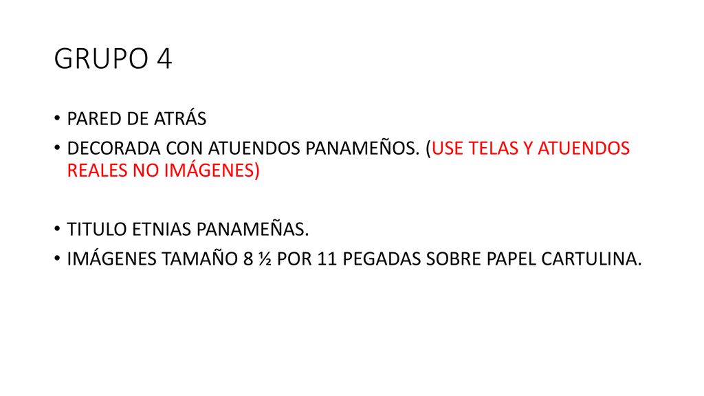 GRUPO 4 PARED DE ATRÁS. DECORADA CON ATUENDOS PANAMEÑOS. (USE TELAS Y ATUENDOS REALES NO IMÁGENES)