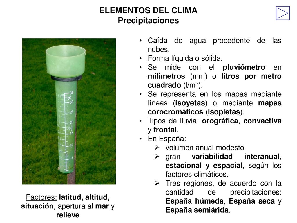 Factores: latitud, altitud, situación, apertura al mar y relieve