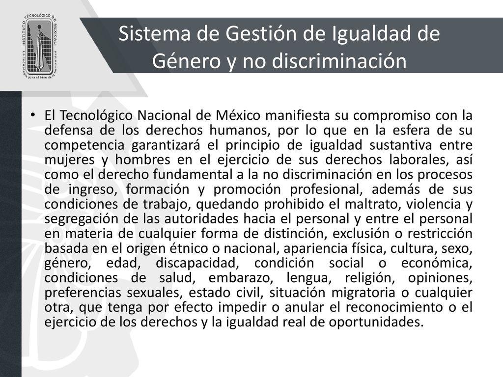 Sistema de Gestión de Igualdad de Género y no discriminación