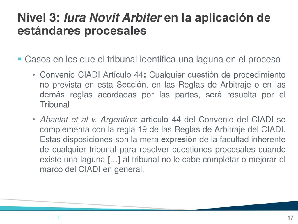 Nivel 3: Iura Novit Arbiter en la aplicación de estándares procesales