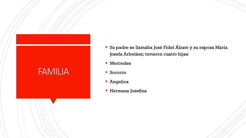Su padre se llamaba José Fidel Álzate y su esposa María Josefa Arbeláez; tuvieron cuatro hijas: