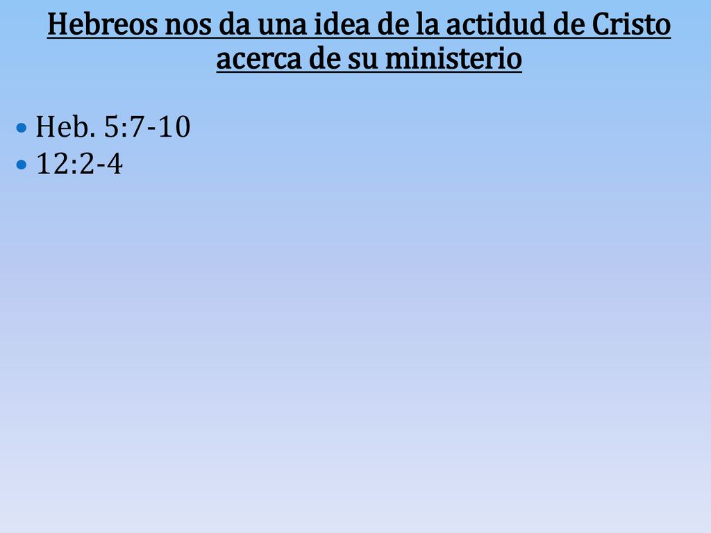 Hebreos nos da una idea de la actidud de Cristo acerca de su ministerio
