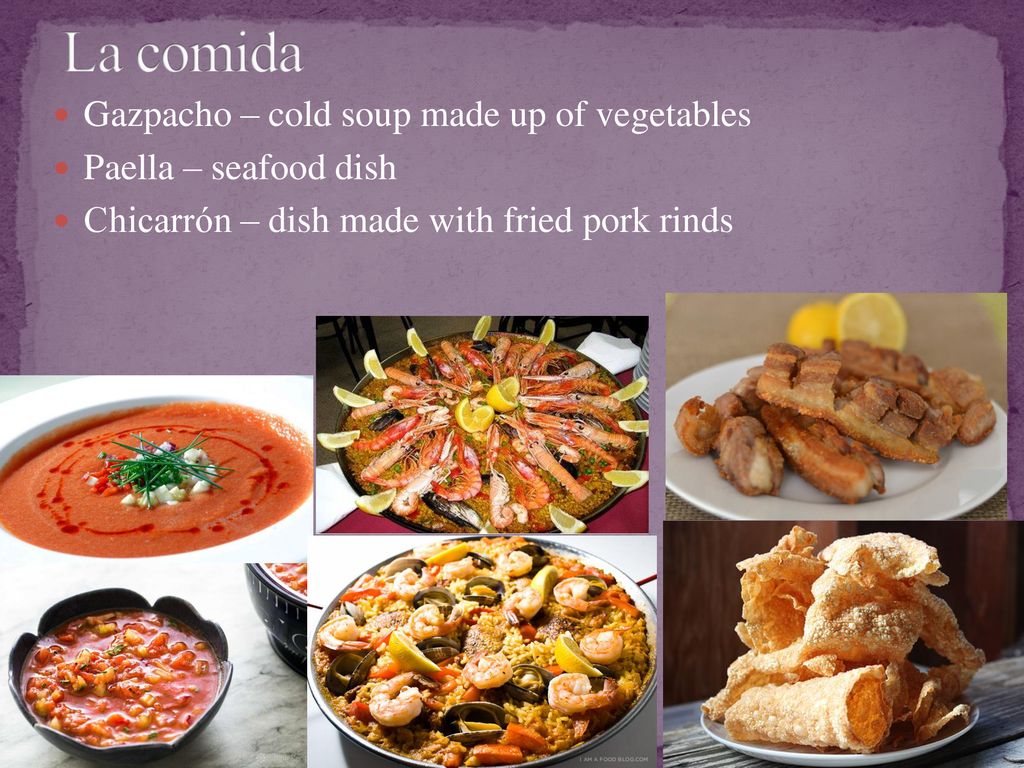 La comida Gazpacho – cold soup made up of vegetables