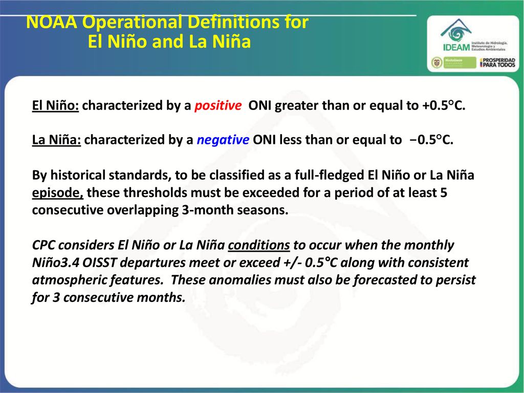 NOAA Operational Definitions for El Niño and La Niña